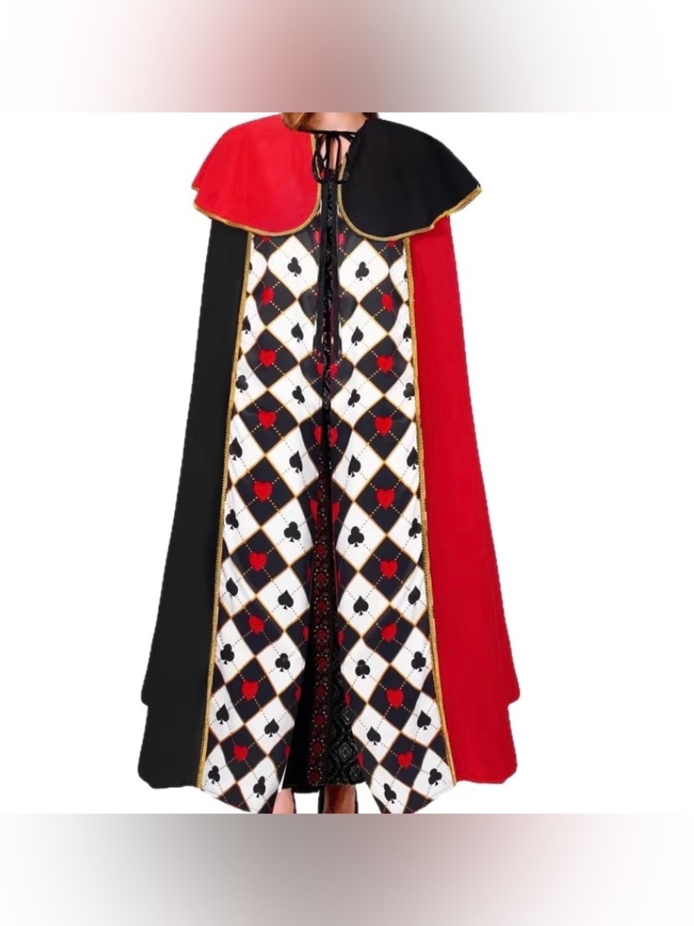 Red & Black Playing Card Pattern Cape Coat - unisex